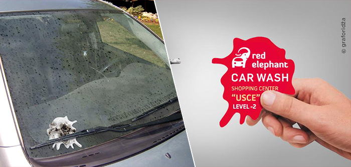 Promouvoir le lavage de voitures avec un flyer en forme de fiente de pigeon